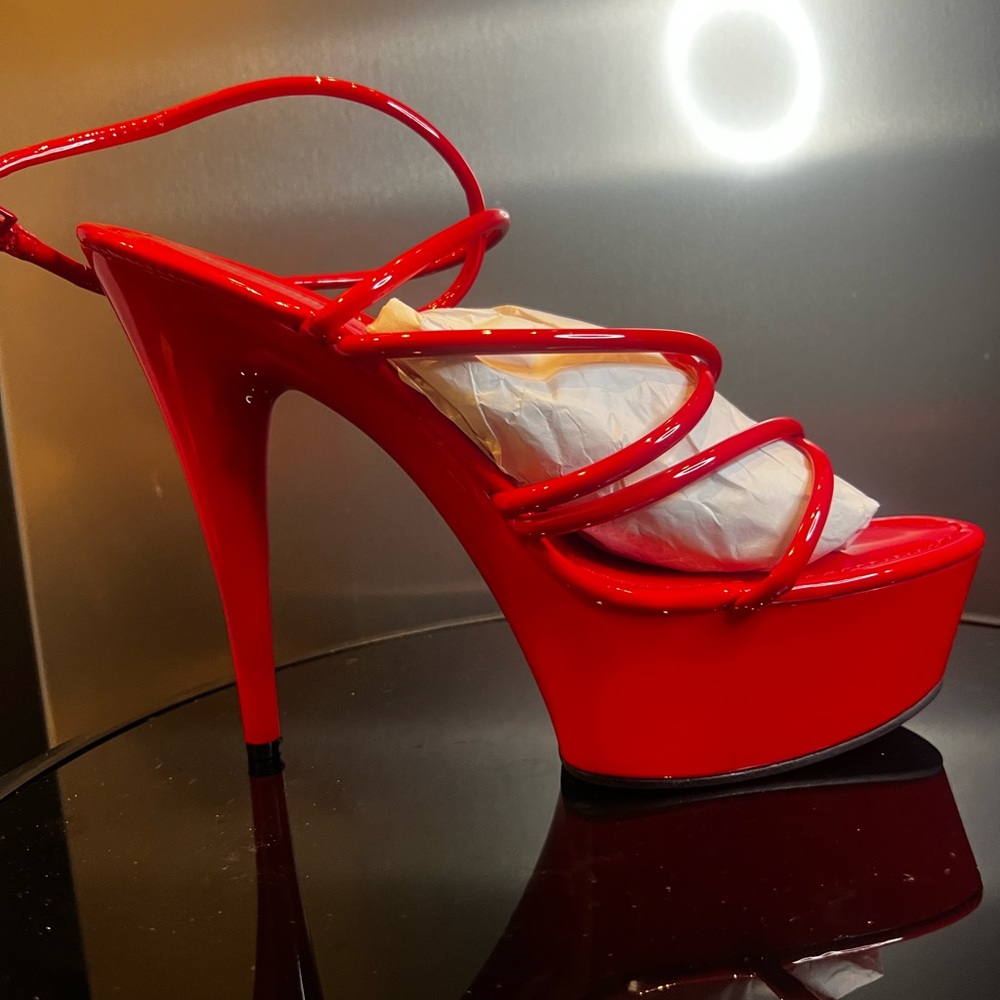 Red Strappy High Heel Sandals